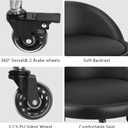 Rolling Stool with Backrest Low Height Rolling Stool with PU Leather, Roller Stool Chair, Roller Seats for Home, Office, Garage, Shop, Library (3.2" h Casters)