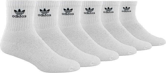 adidas Men's Athletic Moisture Wicking Cushioned Quarter-Cut TREFOIL Logo Socks 6-Pack/ 6-Pair (Shoe Size 6-12) WHITE