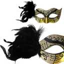 Wildarms Couple Masquerade Masks - Feather Women & Venetian Men Masks for Halloween Party, Mardi Gras Cosplay