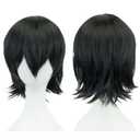 12 Inches Unisex Short Cosplay Hair Party BOB Wig with Bangs Halloween Costume Wigs (Black)