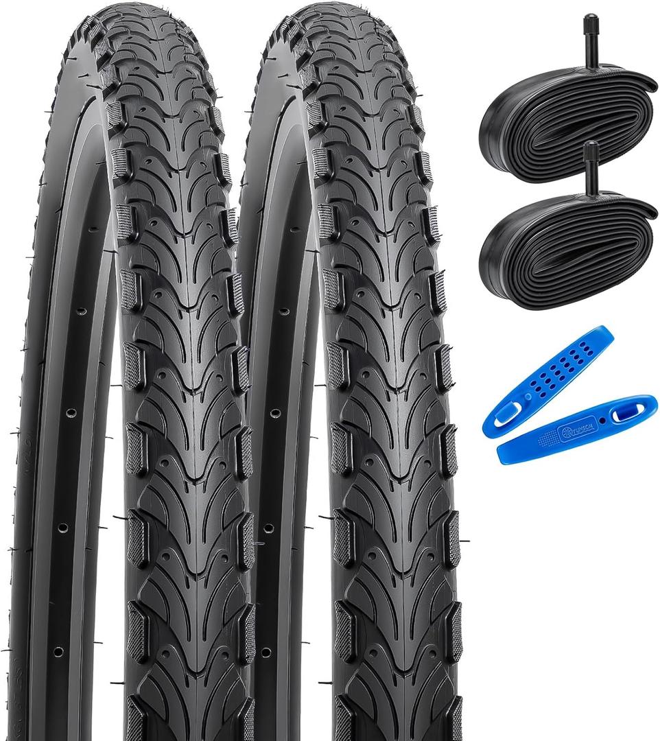YUNSCM 2-PCS 24" Road Bike Tires 24 x 1.95/53-507 and 24" Bike Tubes Schrader Valve Compatible with 24x1.90 24x1.95 24x2.0 Bike Bicycle Tires and Tubes (Y-705)