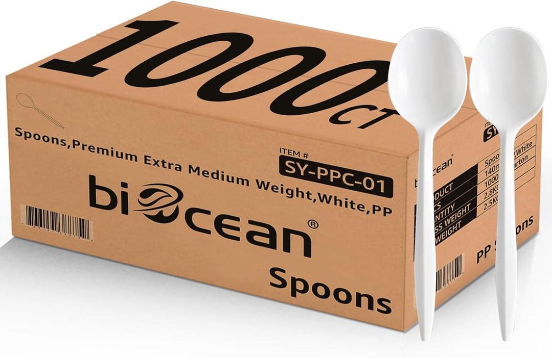 1000PCS Disposable Plastic Spoons Silverware Bulk Soup Spoon White Reusable Heavy Duty Disposable Cutlery Plastic Utensils Flatware for Home Restaurant Party Picnic Camping Travel (Soup Spoon-1000pcs)