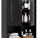 HAIOOU Bathroom Wall Cabinet with Motion Sensor LED Light, Wooden Medicine Cabinet Wall Mounted Cupboard, Over Toilet Storage Cabinet with Buffering Hinges and Adjustable Shelf - Black (23.6" W x 8.2" D x 29.5" H)