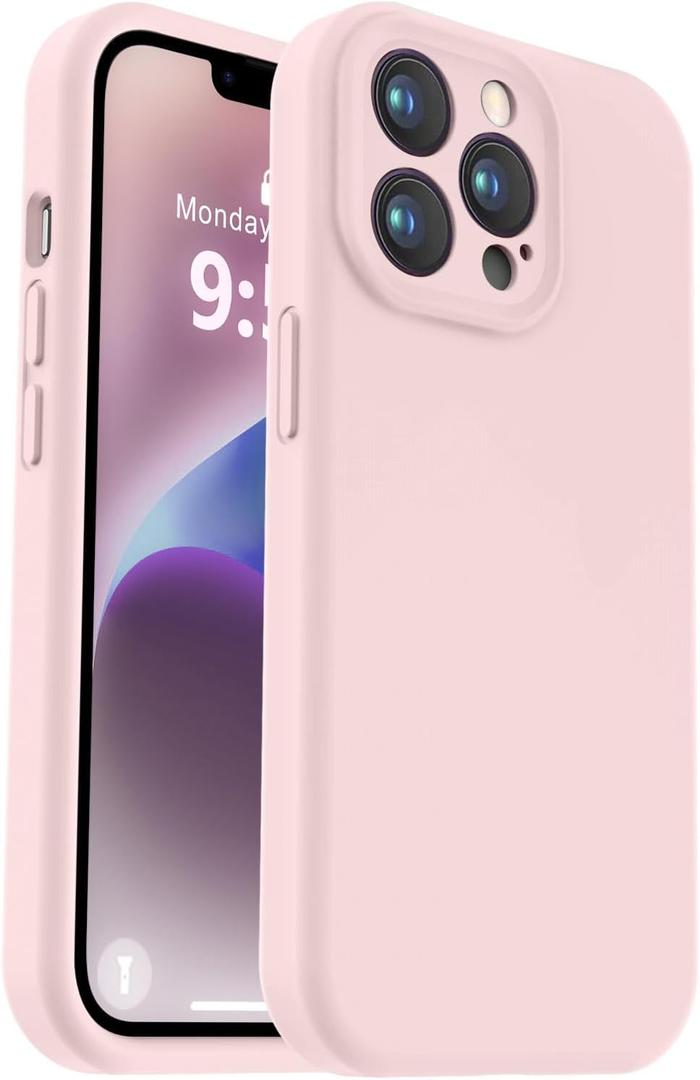 Vooii Compatible with iPhone 13 Pro Case, Liquid Silicone Upgrade [Camera Protection] [Soft Anti-Scratch Microfiber Lining] Shockproof Phone Case for iPhone 13 Pro 6.1 inch - Chalk Pink