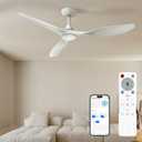 Roomratv Ceiling Fans with Lights and Remote Control,Quiet Noiseless Reversible DC Motor,6 Speeds,Timers, 3 CCT, Indoor Use, Plastic Blades,52 Inch White Ceiling Fan Smart APP Control for Living Room