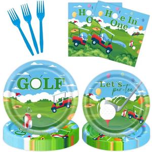 Golf Party Decorations, Golf Birthday Decorations with Golf Plates, 96Pcs Hole in One Birthday Decorations with Golf Plates and Napkins, Serves 24