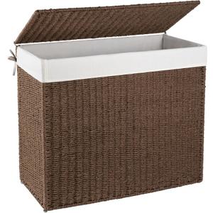 OIAHOMY Large Laundry Hamper with Lid, 35.7 Gal (140L) Wicker Hamper with Removable Liner Bag, Handwoven Clothes Basket with Handles, Foldable Paper Rope Basket for Laundry Room, Bedroom-Brown