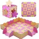 Tamiplay Foam Play Mat for Kids，25Pcs Square Interlocking Puzzle Floor Mat，Baby Play Mat Floor Mat Foam Puzzle Playmat for Toddlers with Fence（Pink Flower-CSH032