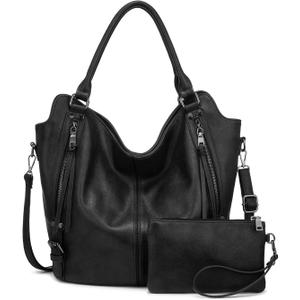 Tote Bag for Women PU Leather Shoulder Bags Fashion Hobo Bags Large Purse and Handbags with Adjustable Shoulder Strap (Black)