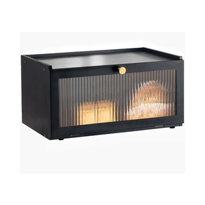 Black Bread Box for Kitchen Countertop - Modern bamboo Bread box with Window Bread Storage Container