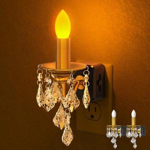 Candle Night Lights Plug into Wall, LED Amber Night Light with Dusk to Dawn Sensor, 0-100LM Dimmable, Decorative Gold Candle-Style Nightlight for Bedroom, Bathroom, Hallway, Stairway, 2 Pack