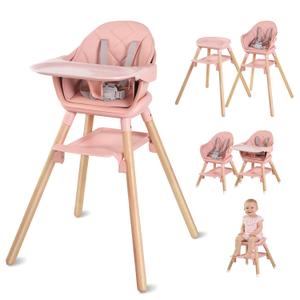 6 in 1 Baby High Chair,Convertible Wooden Baby Girl High Chair,Pink