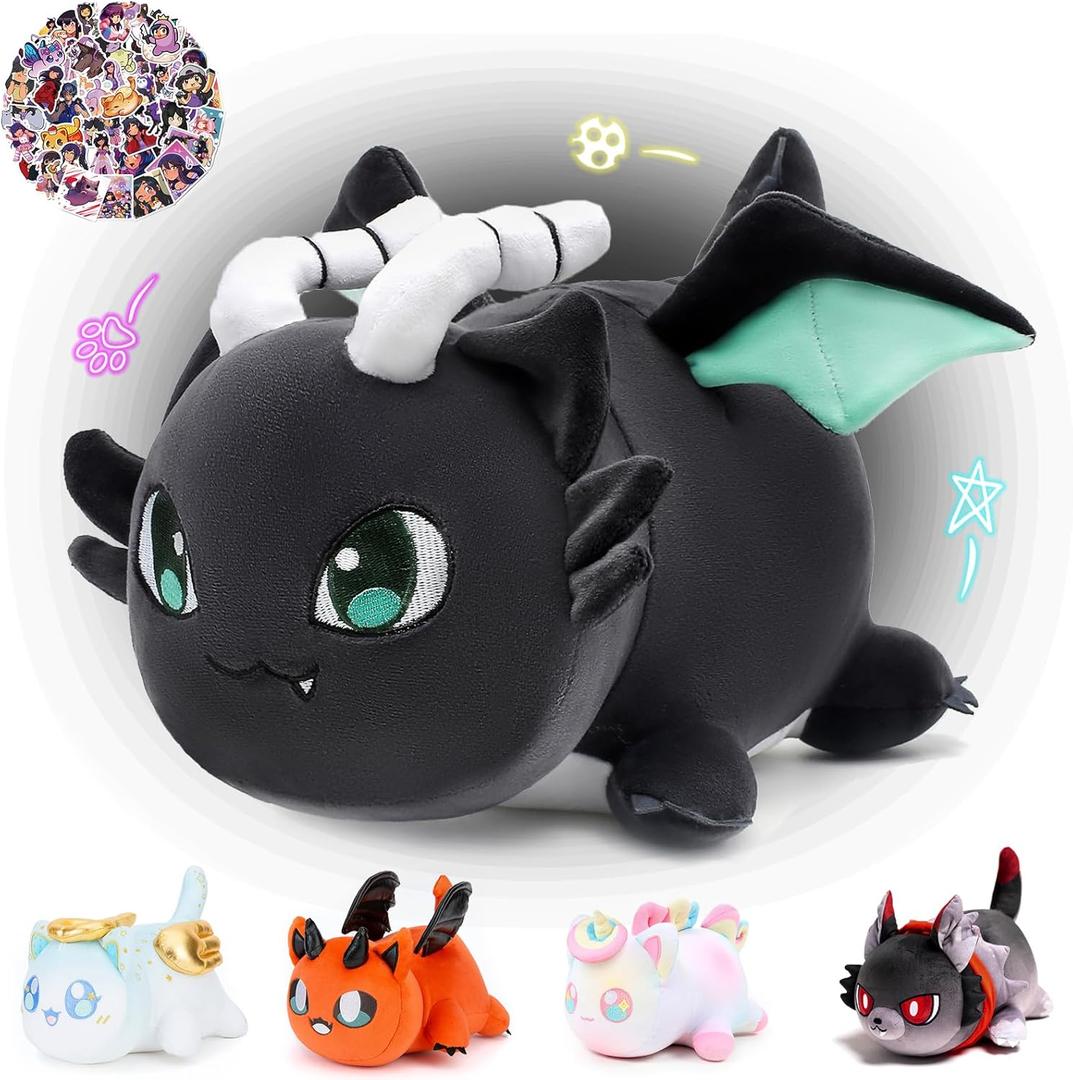 KOWSI 61-PCS - 11-inches Dragon Cat Plush + 60-Sticker - Meemaows Popular Cat Plush Collection - 100% Polyester Plushie Pillow Embroidered - Soft Stuffed Animal Collectible (Dragon Cat)