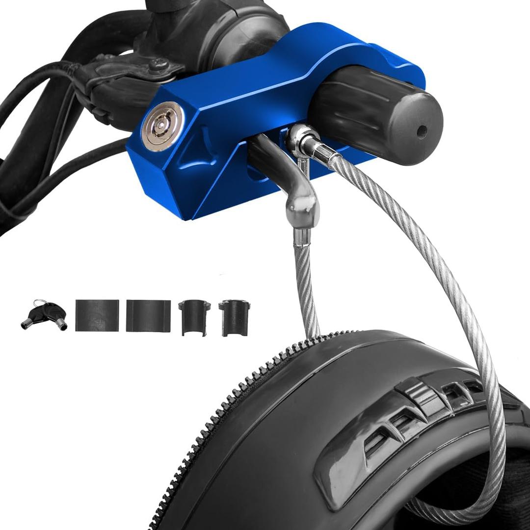 Motorcycle Lock Helmet Lock & Handlebar Lock & Anti Theft Brake Lock Combo for Handlebar Diameter Within 1.3-1.5 Inches All Tricycle Bike ATV Scooter (Blue), CD-01801