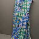 GRACE KARIN Women's 2025 Summer Floral Boho Dress Square Neck Strapped Swing A Line Sundress Beach Long Maxi Outfits (Large, Color: Blue Green)