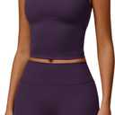 Two Piece Workout Sets For Women Tank Top Matching High Waist Booty Lifting Shorts Gym Yoga Active Wear Outfits (Large, Dark Purple)