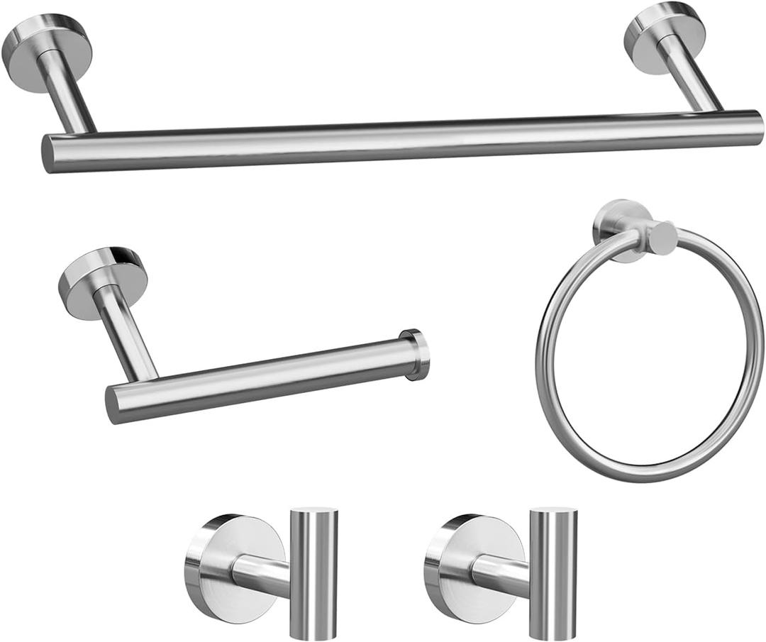 Bathroom Hardware Towel Bar Set -Brushed Nickel Bathroom Accessories Set - Including 16" Hand Towel Bars - Toilet Paper Holders - Towel Rings - Robe Towel Hooks