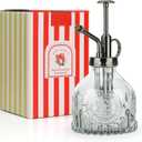 T4U Glass Plant Mister 200ML, Vintage Spray Bottle with Top Pump Fine Mist Garden Flower Sprayer Small Decorative Spritzer Watering Can Gift for Indoor Outdoor Succulent House Plant (Clear)