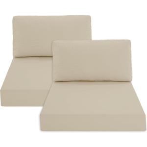 Patio Furniture Cushions Replacement Set of 2, Outdoor Deep Seat Couch Cushion and Backrest Pillow with Waterproof Removable Cover for Sectional Sofa Set, 25.6 x 25.6 Inch, Cream