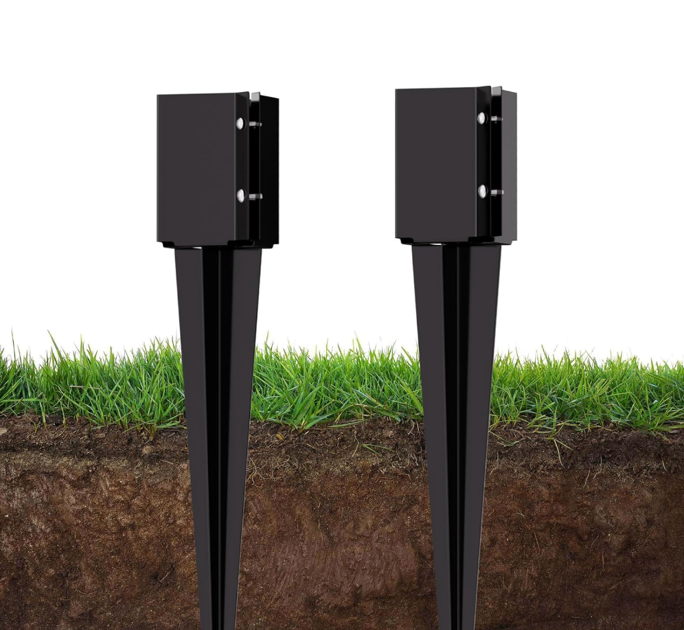 2 Pcs 24 Inch Fence Post Anchor Ground Spike, Heavy Duty 4x4 Metal Post Base (Inner Size 3.6"x3.6"), Black Powder Coated for Mailbox, Deck, Fence Support