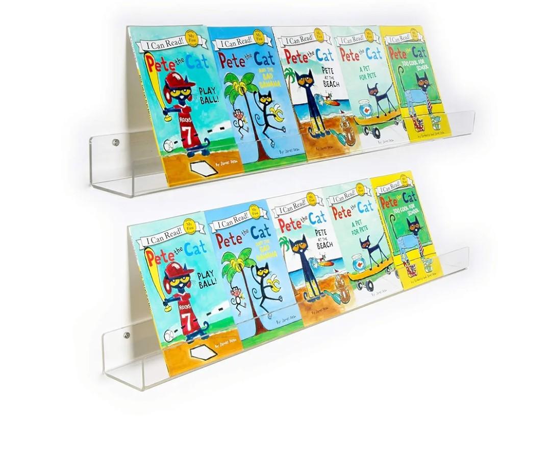NIUBEE 36-Inch Acrylic Floating Bookshelves for Kids, 2-Pack, Extra-Large Wall Shelves for Expanding Book Collections and Family Spaces