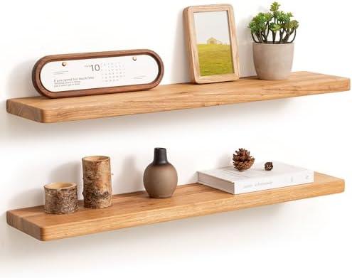 Fun Memories Rustic Elm Wood Floating Shelves, 30 Inch Wall Shelf Set of 2, Wooden Bathroom Shelves with Heavy-Duty Bracket, Storage & Display Shelf for Kitchen, Bedroom, Living Room