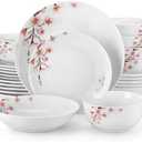 VEWEET Dinnerware Sets for 6, 24 Pieces Porcelain Plates and Bowls Set with Pink Floral, Classic Dishes Set Dining Ware for Dinner, Microwave Dishwasher Safe, Series ANNIE