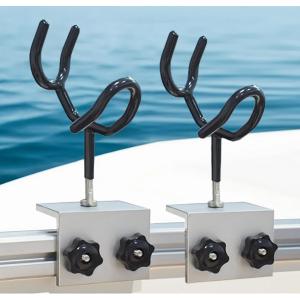 2 PCS Boat Fishing Rod Holders PVC Coated Steel, 90 Degree Boat Gunwale Track System Bracket, Yacht Fishing Gear