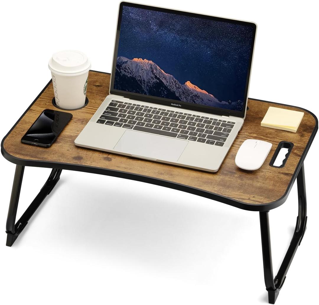 ZEAPTAC Foldable Lap Desk, Bed Desk, Bed Table & Laptop Stand w/Cup Holder