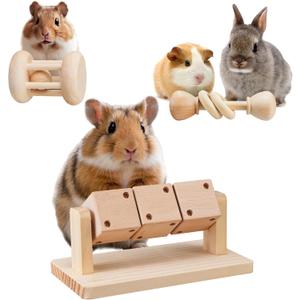 3 Pcs Wooden Hamster Enrichment Toys, Guinea Pig Chew Toys for Syrian & Dwarf Hamsters,Rabbits, Gerbils, Rats, Chinchillas, Small Animals Playing Teeth Grinding Indoor Outdoor