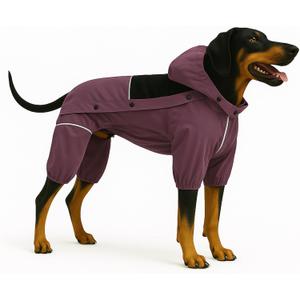 LOVELONGLONG Waterproof Dog Raincoat with Removable Hood Outdoor Full Body Dog Jacket, Windproof Snow proof Shell Suit All Season Pet Rain Gear Plum Purple (S (Back 11.5"))