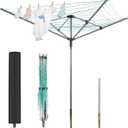 Umbrella Drying Rack Outdoor Umbrella Clothesline Rotary Retractable Clothes Line Adjustable Height 4 Arms Heavy Duty Clothesline Drying Rack 12 Lines with 165 Feet Clothes Line for Backyard