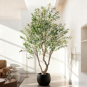 8ft Faux Olive Tree with Pot & Moss Artificial Olive Plant Fake Olive Tree for Home Decor, Large Indoor Artificial Trees Faux Plants Indoor Durable Artificial Trees for Living Room/Office