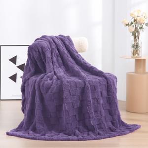 Linecooo Lavender Fleece Throw Blanket 60”×80”Checkered Design for Couch