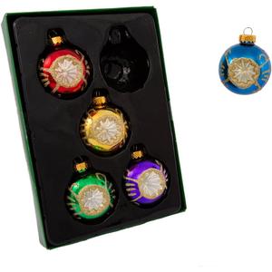 Kurt Adler Glass Reflector Ornament, 60mm, Multi-Colored, Set of 5