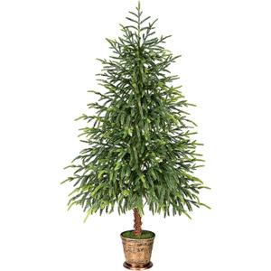 4FT Norfolk Pine Tree with Pot - Christmas Tree with Real Touch PE Branch Tips for Front Porch, Kitchens, Home Indoor Outdoor Xmas Decor (1pcs)