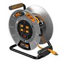 Masterplug 1ft Cord Reel, Metal Cable Drum, Retractable Extension Lead with Winding Handle, Safety Overload Circuit Breaker and Power Switch, 4x Grounded Outlets, 15amps, 12AWG Cable
