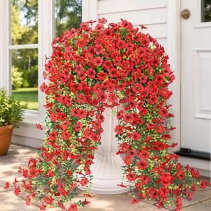 Yastouay 4 Pcs Artificial Flowers for Outdoors, UV Resistant Fake Outdoor Flowers, Realistic Artificial Plants & Flowers for Outdoor Porch Patio Window Garden Decor(Red)