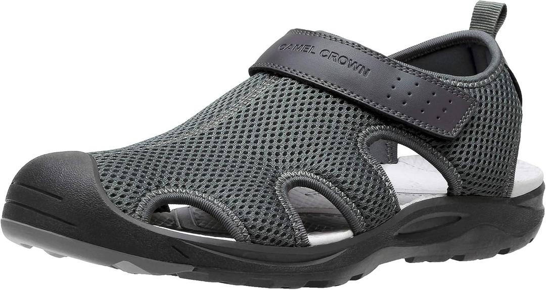 CAMEL CROWN Men's Mesh Hiking Sandals Closed-Toe Beach Sandal for Athletic Outdoor Summer Waterproof (10, Dark Grey)