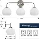 RUIYEY Bathroom Vanity Light Fixtures: 3-Lights Bathroom Lighting Fixtures Over Mirror, Brushed Nickel Vintage Wall Lights with Milky White Frosted Glass Shade for Bath Bedroom