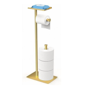 Brushed Gold Toilet Paper Stand Holder with Shelf, Marble Design Base Free Standing Toilet Paper Roll Holder with 2 Dispenser SUS 304 Stainless Steel Reserve, Storage 5 Rolls