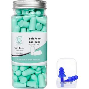LYSIAN Ultra Soft Foam Earplugs for Sleep - 38dB Noise Cancelling Ear Plugs Perfect for Work, Travel & Shooting. Soundproof & Noise Reduction - 60 Pairs Value Pack (Water Blue)
