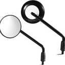 10mm Motorcycle Black and White Round Handlebar Rear View Side Mirrors, Compatible with Kawasaki Honda Suzuki Street Bike Cruiser Chopper