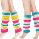 Junely 2 Pairs Leg Warmers for Women 80s Ribbed Knit Leg Warmer Pack for Ballet Dance Figure Skating Yoga Party Neon (Colorful)