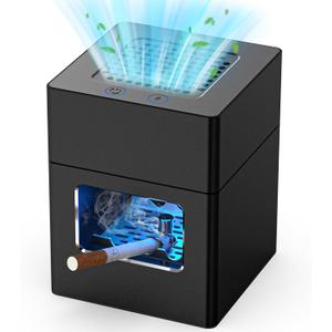 Multifunctional Smokeless Ashtray,HEPA Filter Smokeless Ashtray Indoor with Lighter,USB Rechargeable Smoke Removing ashtray for home,bedroom,office,car, Valentine's Day Gifts for Him Her (Deep black)