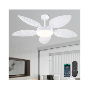 PHORUS 52" Palm Leaf Ceiling Fan with Lights, White Tropical Outdoor Ceiling Fan with Remote/APP for Bedroom Patio,Dimmable 3 Colors 6 Speeds