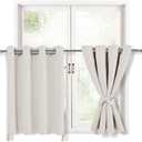 Hiasan Blackout Curtains for Bedroom, Thermal Insulated & Energy Saving Window Curtains for Living Room, Set of 2 Drape Panels Sewn with Tiebacks,52 * 30 Length,Ivory