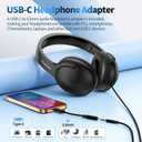 UrbanSwing W4 Corded Headphones with Mic, 3.5mm Jack & USB-C Headphone Adapter for iPhone, Samsung, iPad, Laptop, Mp3, 4.9ft Long Wire, Inline Control & Velvet Pouch, for School, Office, Travel, Black
