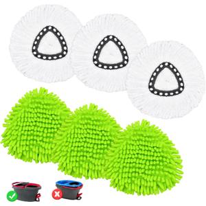 6PCS Mop Heads Replacements for OCedar,3 Microfiber+3 Chenille Spin Mop Refill Replace Head for O Cedar, Dry and Wet for Cleaning All Hard-surfaced Floors