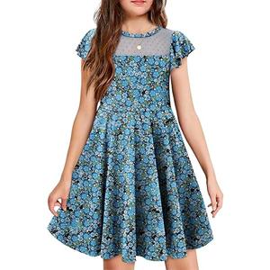 Yoklass Girls Dress Casual Round Neck A Line Ruffle Sleeve Knee Length Dresses Size XL